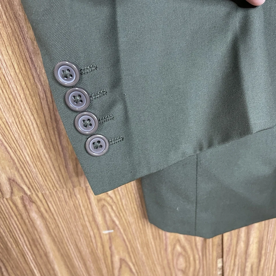 Fellini Uomo 开衫夹克男式 42R 绿色纯色涤纶人造丝三扣 — 第 4/4 张图片