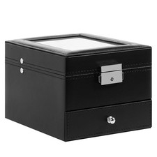 6 Slots Watch Box PU Leather Watch Case Glass Lid Jewelry Storage Display Case