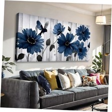 Wall Art Blue Floral Canvas Wall Art Modern Daisy Print 48L" x 24W" Blue floral