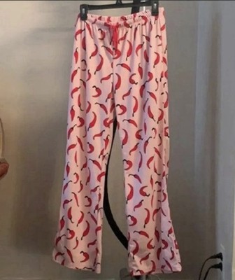 Women s Pink & red chili pepper print pajama pants size Medium
