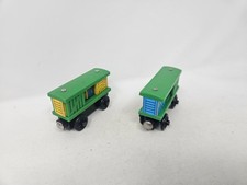 Thomas  Friends Wooden Railway 2 X Green Cargo Car Train Tank Engine GUC