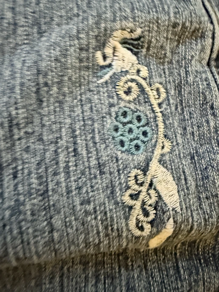 Pantalones de mezclilla Adolfo para mujer talla 8 piernas bordadas corte bota floral azul elástico Foto 2 de 4