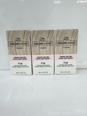 Wella Color Charm Permanent Liquid Toner T18 Lightest Ash Blonde 1.4oz 3pc Combo