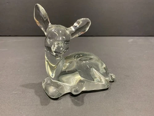 Vintage Fenton Clear Glass Deer / Fawn Laying Down Figurine - 3.75" H x 3.5" L