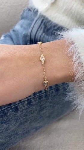 Emerald Lab-Created Diamond Chain Bracelet Bracelet 0.87ct F/VS 14K Yellow Gold - Video 1 of 1