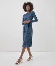 Pact Women's Fit Flare Tie Wrap Dress 3X-Large Batik Vine French Navy