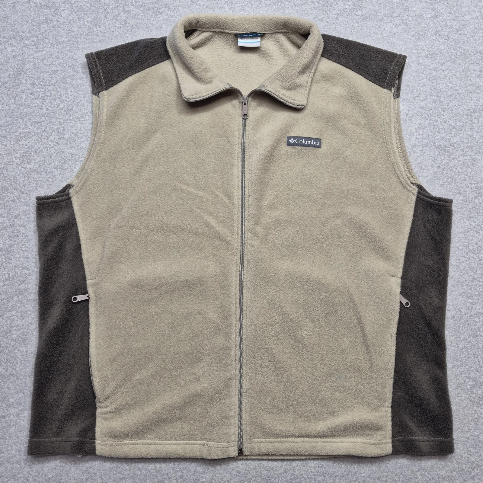 Columbia Men's Fleece Vest Brown Black Full Zip Steens Mountain Size XXL Pockets