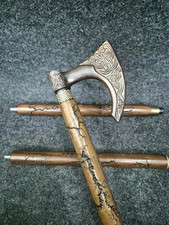 Antique Valhalla Axe Stylish Brass Handle Victorian Walking Wooden Stick Cane
