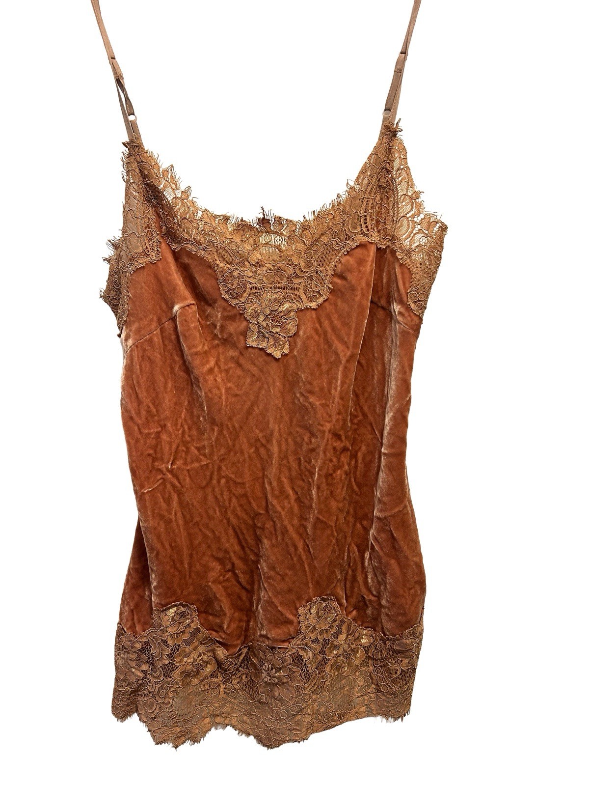 Gold Hawk Fairy Coquette Burnt Orange Velvet Lace Trim Tank Top Small