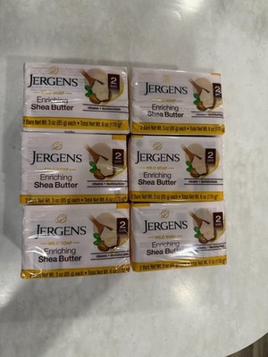 12 Bars Jergens Mild Soap. Enriching Shea Butter. 6 Packs Net wt 3oz Each