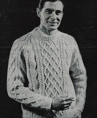 517 Men's Aran Sweater 38-42" Vintage Knitting Pattern