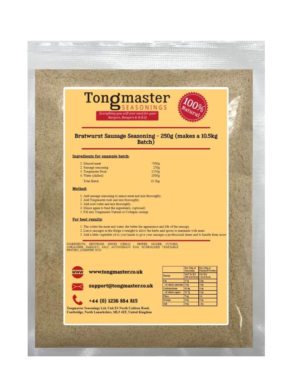 Bratwurst Sausage Seasoning - 250g (10.5kg Batch)
