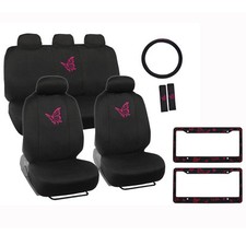 New Pink Butterfly Car Front Rear Seat Covers Steering Wheel Cover Set More