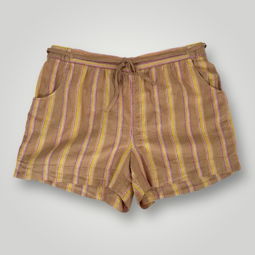NEW $59 Lane Bryant Plus 22 24 Slub Pull On Shorts Tan Striped LINEN Blend NWT