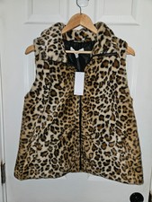 Fever Womens Faux Fur Leopard Lightweight Vest Outerwear New With Tags Medium