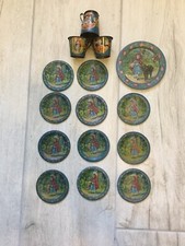 Antique Childs Little Red Riding Hood Tin Lithograph Tea Set ca1915