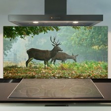 Glass Kitchen Splashback Tile Cooker Panel 100x50 Wild Animals Deers