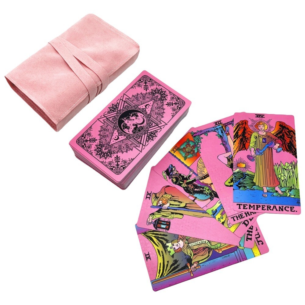 Pink Tarot Cards Deck, Plastic RWS-Inspired Premium Card + Cloth
