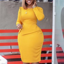 Formal Work Pencil Dress for Women Retro Guest Cocktail Business Midi Dresses