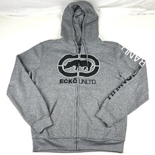 Ecko Unltd. Men's Small Full Zip Logo Hoodie Hip-Hop Y2K Grunge Gray Sweatshirt
