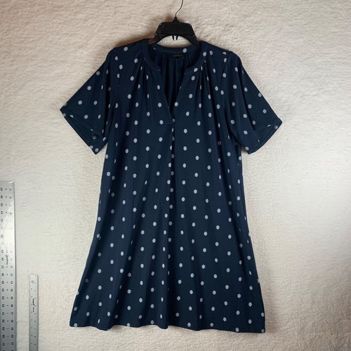 J.Jill Women's Shirred-neckline Flutter-Sleeve Dress Navy Blue Daisy Size M 8715