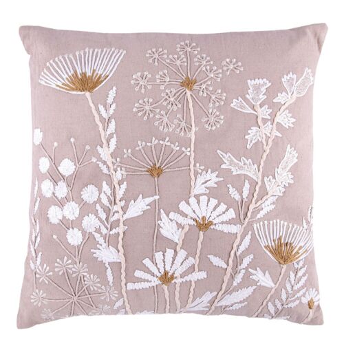 Beige Dandelion Throw Pillow Square Jacquard Embroidered Couch Pillow 18x18 - Picture 1 of 13