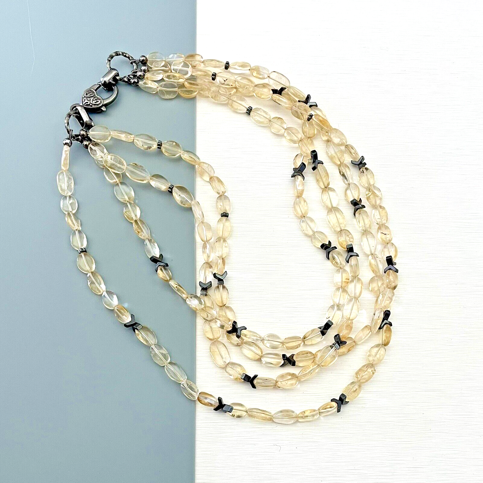 Bright Transparent Citrine 4-Strand Adjustable Gemstone Necklace 17 Inches