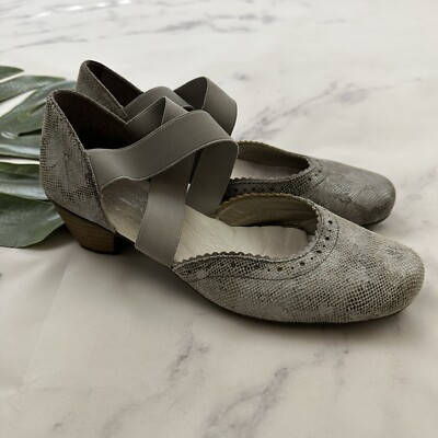 Rieker Womens Mary Jane Heels Size 38 Gray Metallic Floral Leather Round Toe