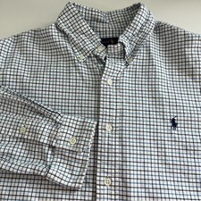 Ralph Lauren Men's Custom Fit Blue Check Long Sleeve Button Down Large