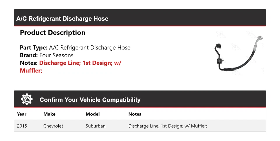 For 2015 Chevrolet Suburban A/C Refrigerant Discharge Hose 4 Seasons - Image 2 of 3