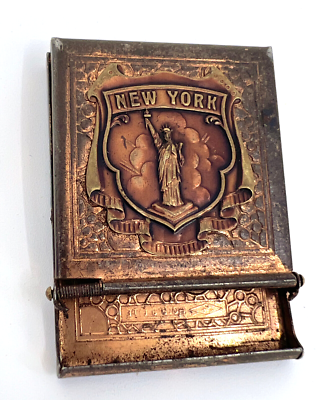 40s ビンテージ アンチ ヒトラー ヒットラー マッチ箱カバー ケース WW2 Matchbook Holder 1940s Vesta NY Souvenir JemCo Hold A Lite Copper
