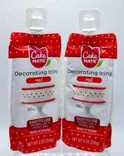 2x Cake Mate RED Decorating Icing 8 oz bag Dessert Topping