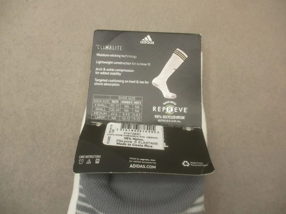 NUEVO CON ETIQUETAS ADIDAS CLIMALITE Talla M (4-6) Niños Blanco Copa Zona Cojín Calcetines Fútbol 10C Foto 4 de 4