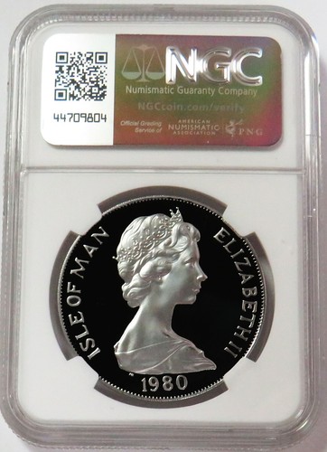 1980 PLATINUM ISLE OF MAN CROWN 500 MINTED 1.58oz DERBY BICENT NGC PROOF 64 UC - Picture 2 of 2