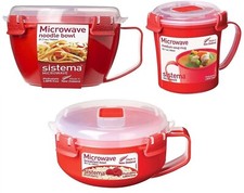 Sistema Microwave Lunch Box STEAMER Container Hot Food Bowl Plastic Mug Klip It
