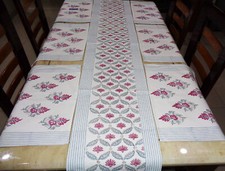 Floral Hand Block Printed Table runner with mats Linen Set of 7 Party decor gift