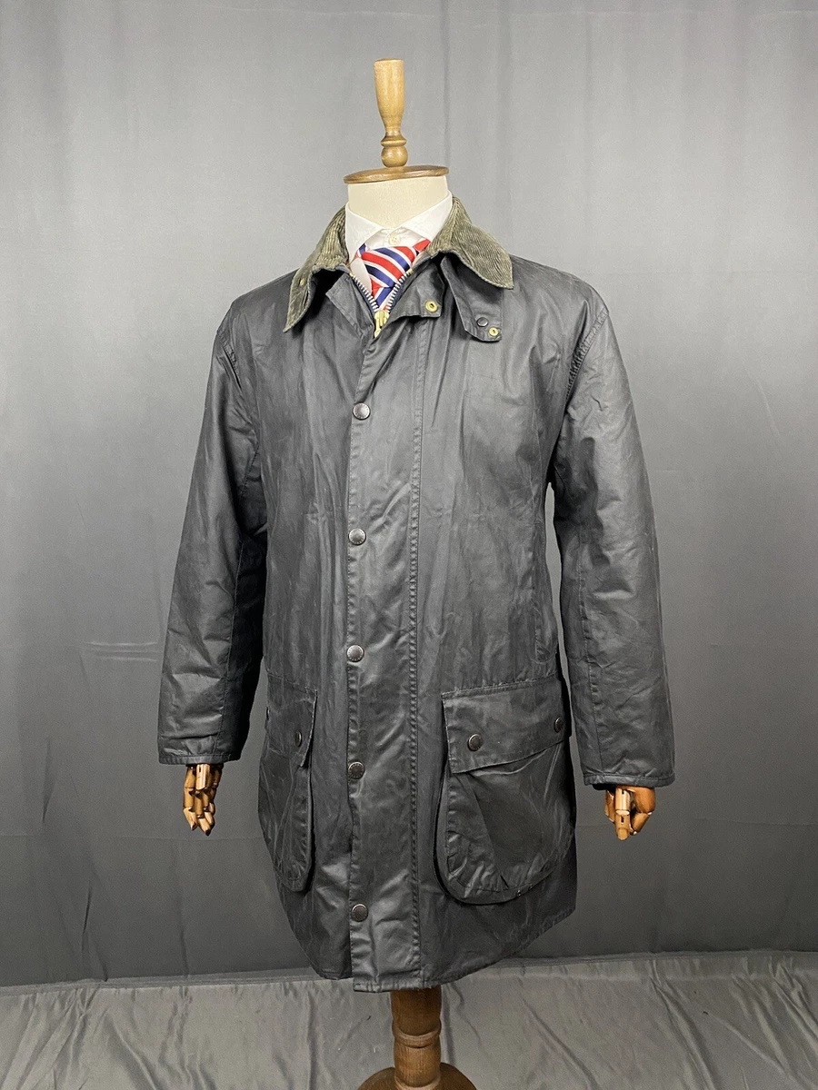 Barbour Border + Liner + Hood Border Men's Blue Waxed Motorcycle Jacket Size C42