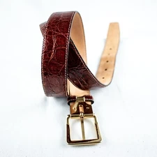 SAKS FIFTH AVENUE Brown Red Genuine Caiman Crocodile Men Dress Belt Size S  32"