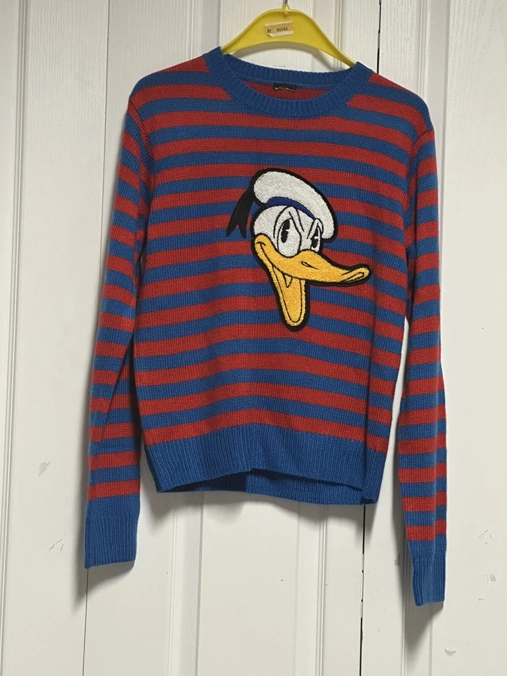 Disney Forever 21 Large Knit crew neck Sweater Donald Duck blue red striped M - Image 2 of 4