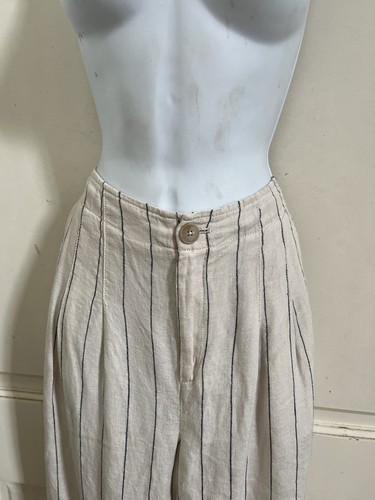 BANANA REPUBLIC NEW! Beige Striped Linen High Rise Pleated Wide Leg Trousers 10 - Picture 3 of 10