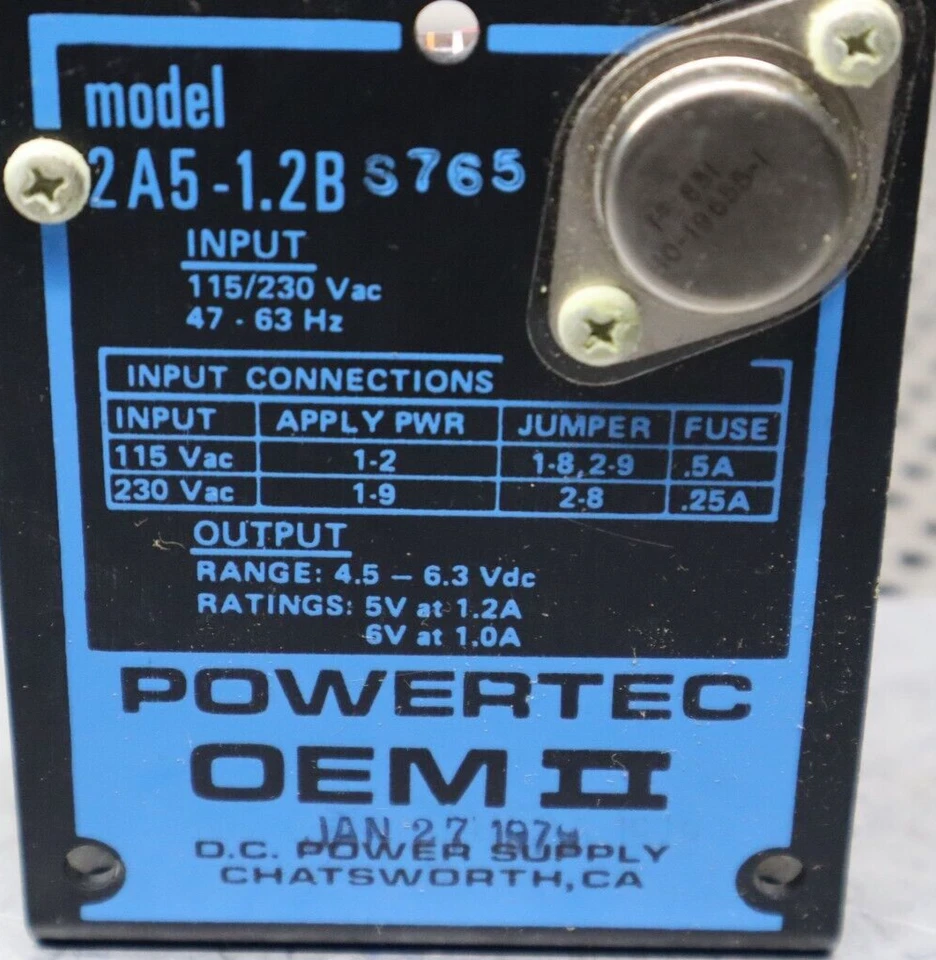 POWERTEC OEM II 2A5-1.2B 115/230V 47-63Hz DC Power Supply New Old Stock - Image 3 of 4