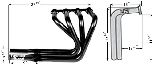 NEW SPRINT ROADSTER HEADERS,T-BUCKET,MODEL A,BLACK,SMALL BLOCK FORD,289,302,351W - Picture 3 of 3