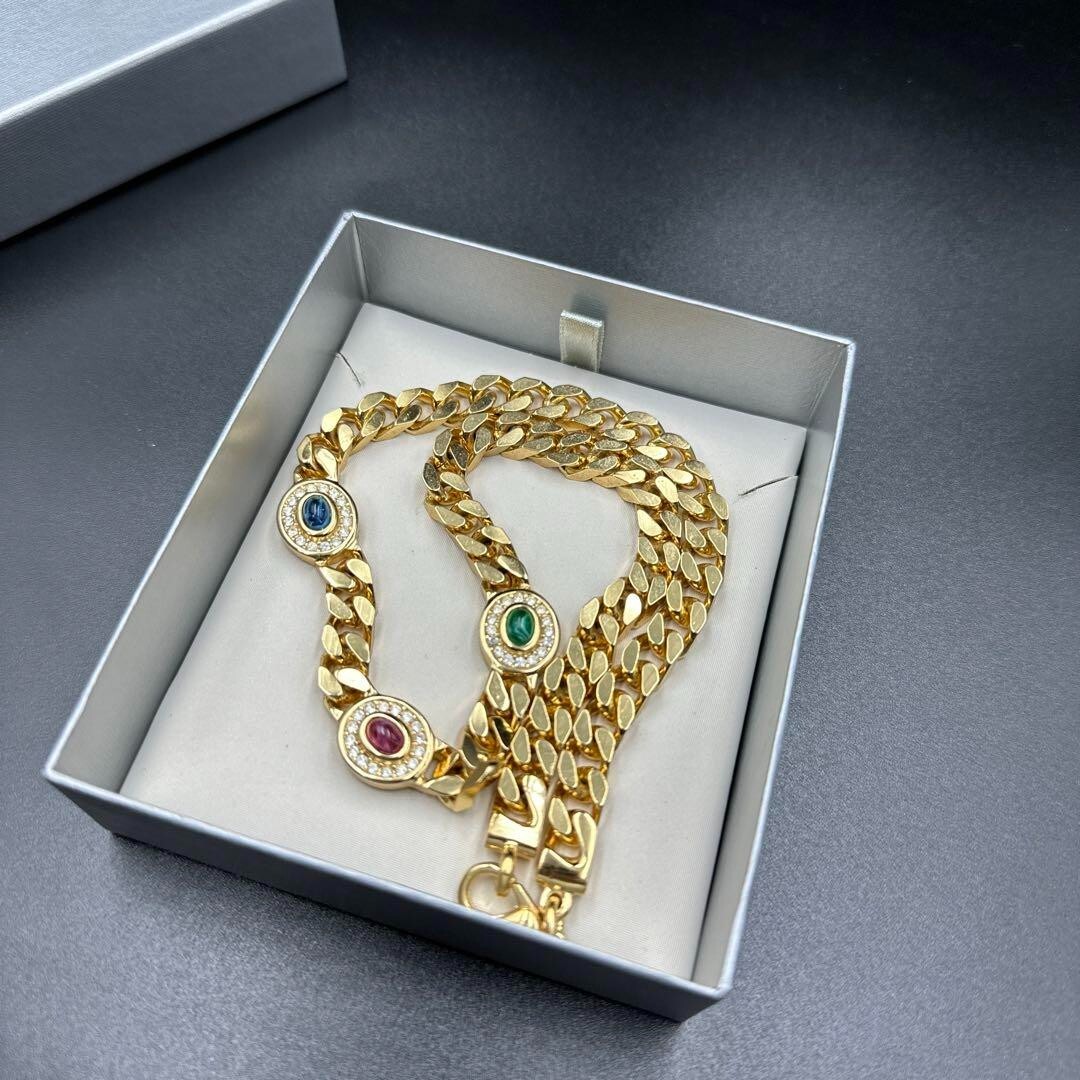 Vintage Christian Dior Multi Colored Stone Gold Tone Necklace