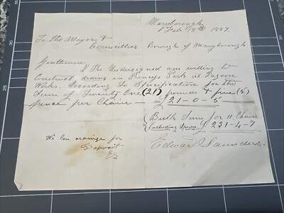 ORIGINAL HANDWRITTEN DOCUMENT MARYBOROUGH WORK TENDER EDWARD SAUNDERS 1887