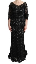 DOLCE & GABBANA Dress Black Cotton Silk Floral Long Gown IT38 / US4 /S RRP $6600