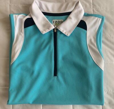 IZOD XFG Cool-FX Women Sleeveless White Blue Tennis Polo Shirt