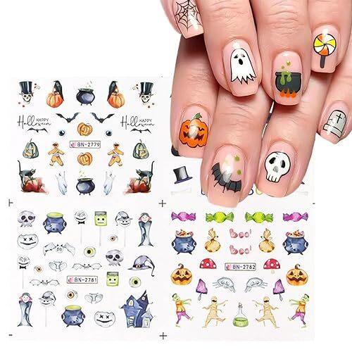Pegatinas de arte en uñas de Halloween, lindas calcomanías de uñas de Halloween fantasma de transferencia de agua - Imagen 5 de 7