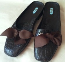 Okabashi Brown Mules Rain Slip On Shoes Women L 9.5 10 Rubber Ducks Bow USA Made