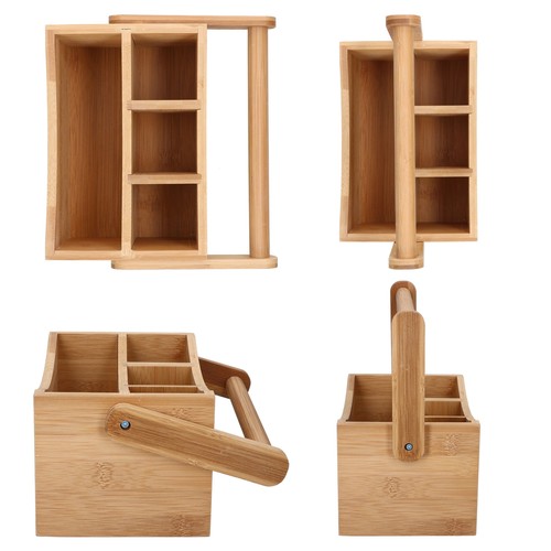 Bambusbesteckhalter mit Besteck für 6 Personen Tisch-Organizer Holz-Korb Kasten - Bild 4 von 6