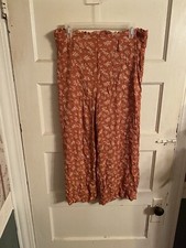 American Eagle Rustic Orange Floral Flowy Wide Leg Stretch Crop Pants Large.
